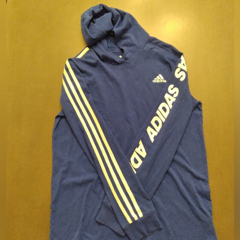 Adidas Long Sleeve Blue & White Shirt w/ Hood